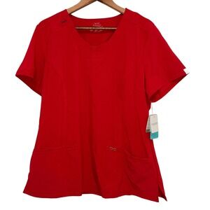 Cherokee Infinity Scrub Top Womens Large Red New V-Neck Athletic Fit